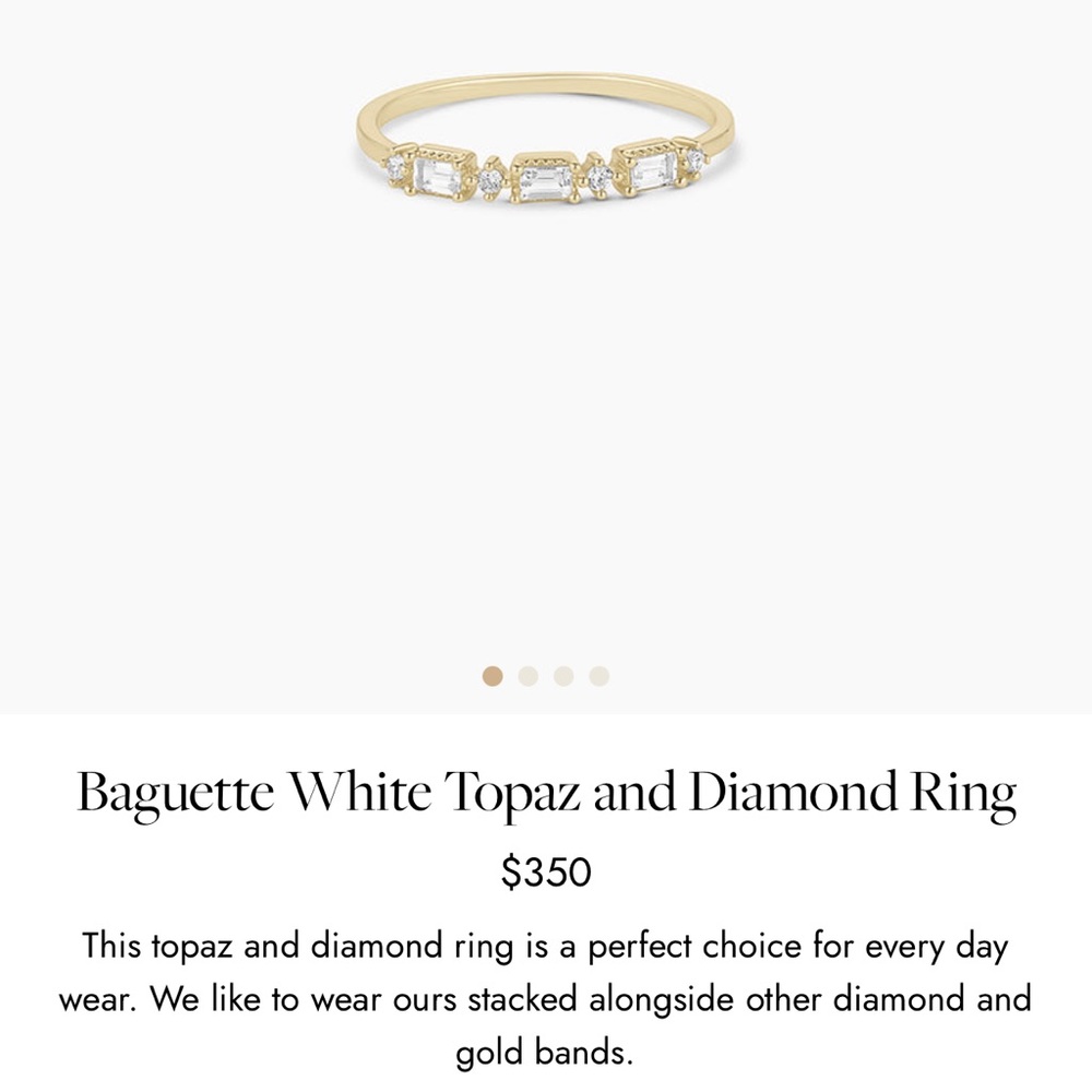 Gorjana Baguette White Topaz and Diamond Gold Ring Size 9